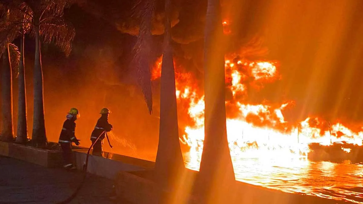 Cargo Vessel Engulfed in Flames Off Zamboanga City Coast