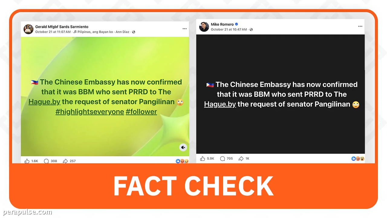 Chinese Embassy Denies Claims of Duterte's Orchestrated ICC Arrest