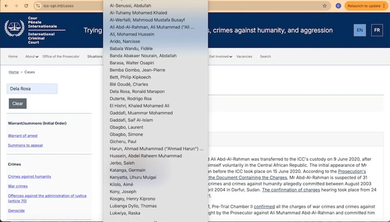 Dela Rosa Listed Above Duterte on ICC Website Amid Arrest Warrant