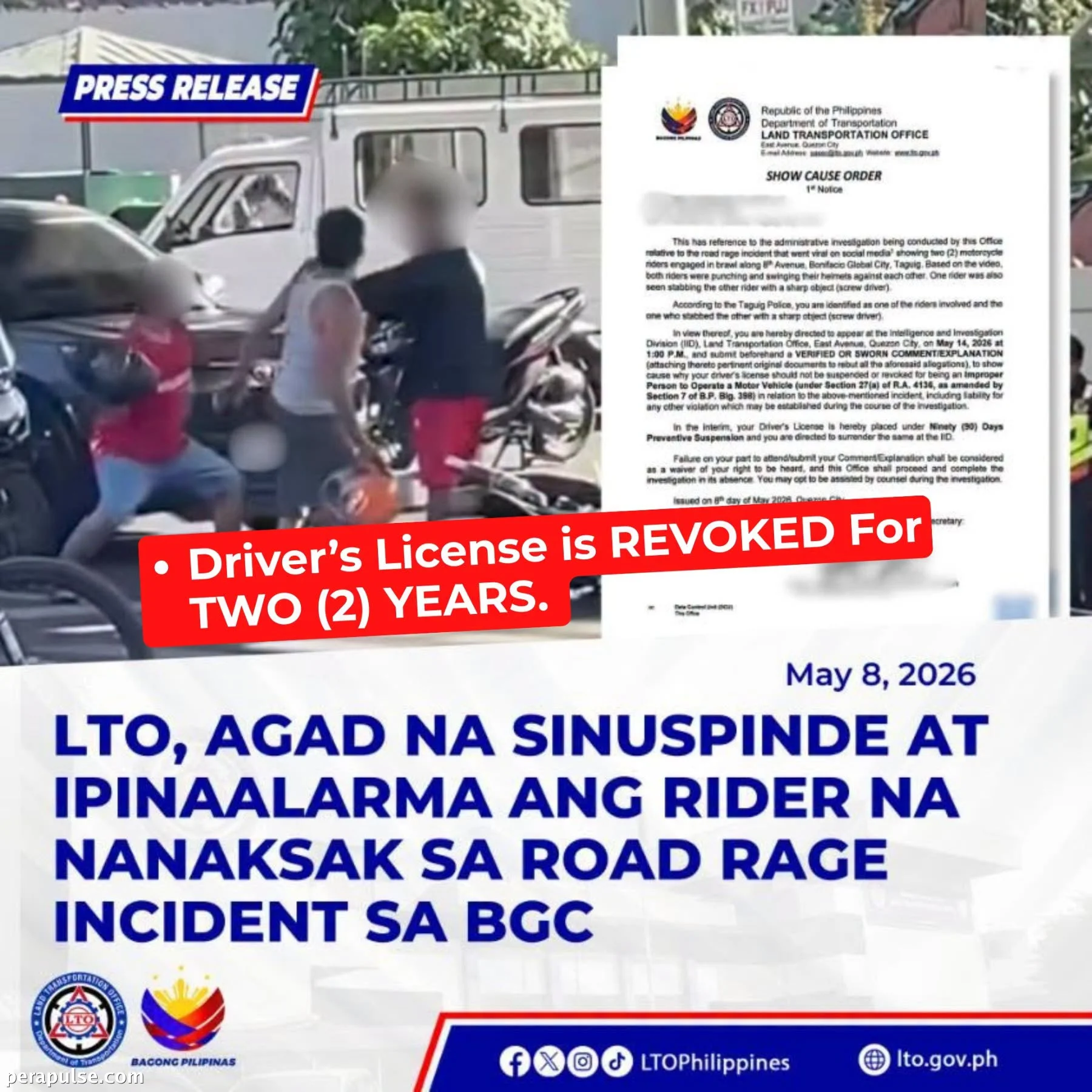 Driver’s License Revoked for Rider in BGC Road Rage Incident