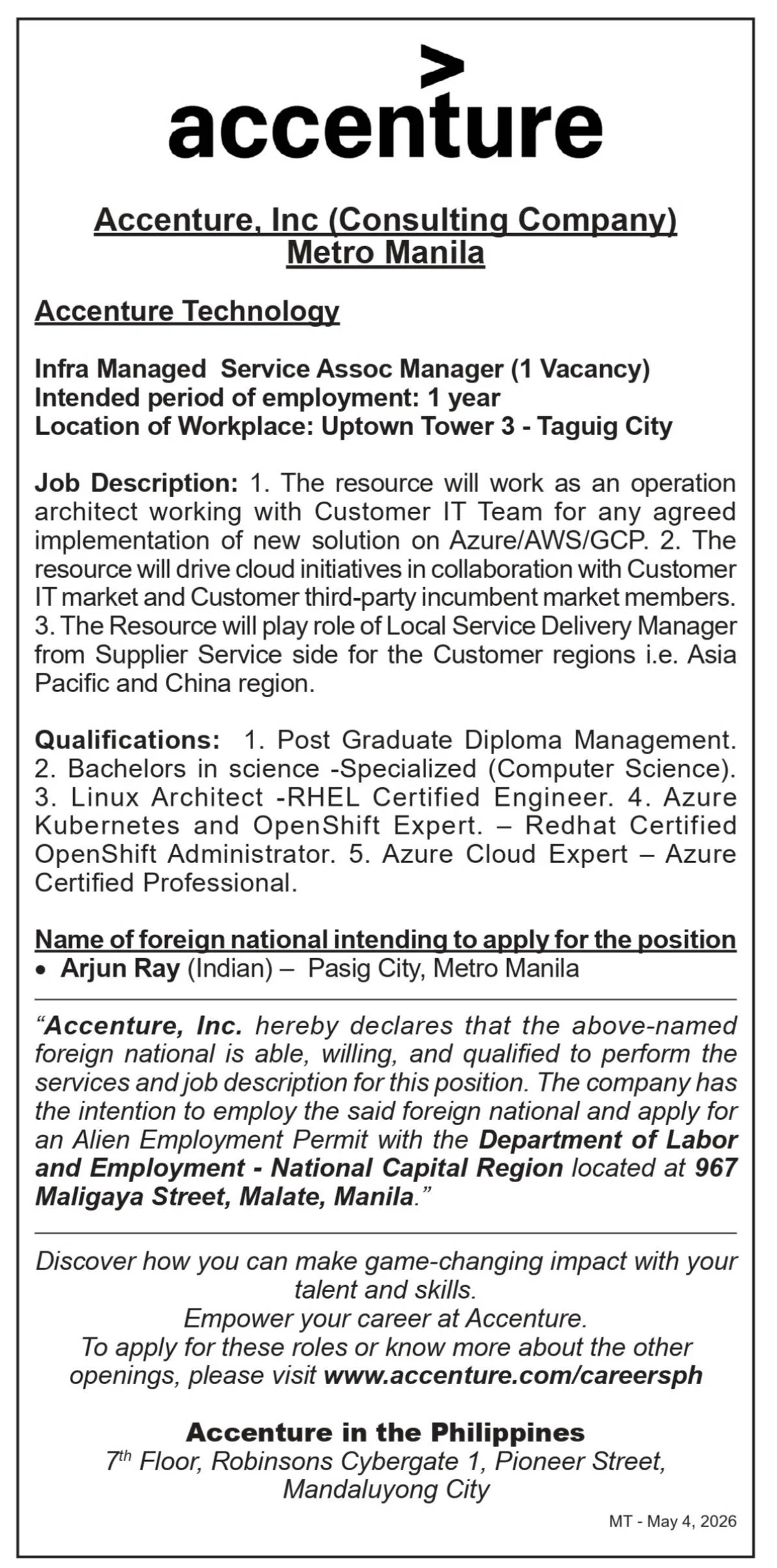 Pagsusulong ng Mga Oportunidad sa Paglago ng Karera sa Accenture