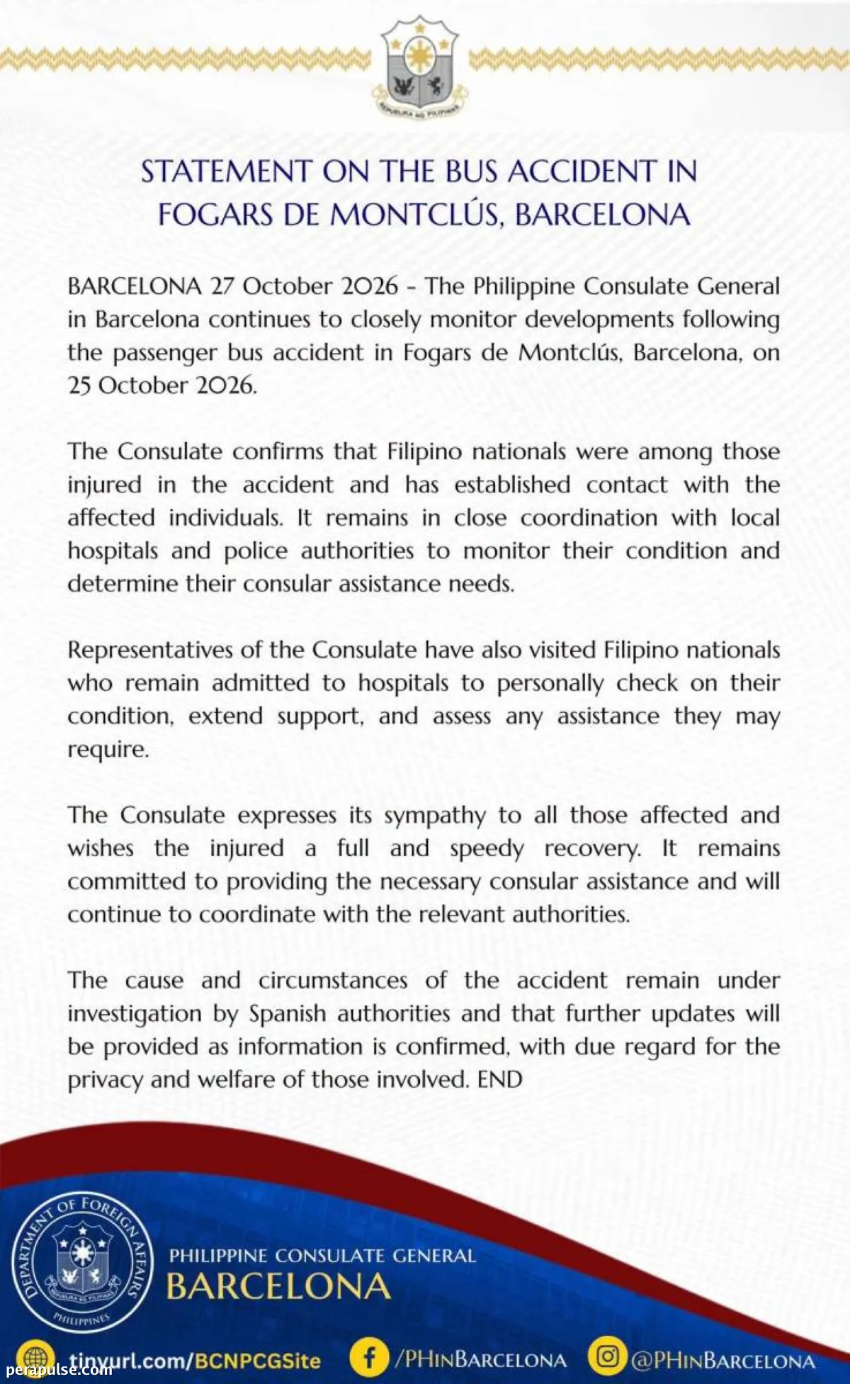 Mga Pilipino Nasugatan sa Aksidente ng Bus sa Espanya, Tumugon ang Konsulado ng PH sa Barcelona