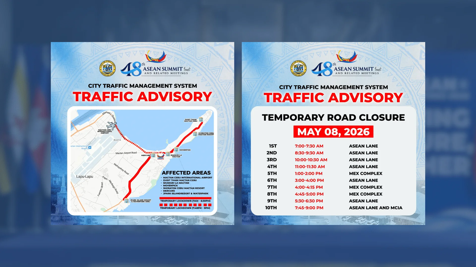 Mga Pagsasara ng Kalsada sa Lapu-Lapu City para sa Asean Summit sa Biyernes