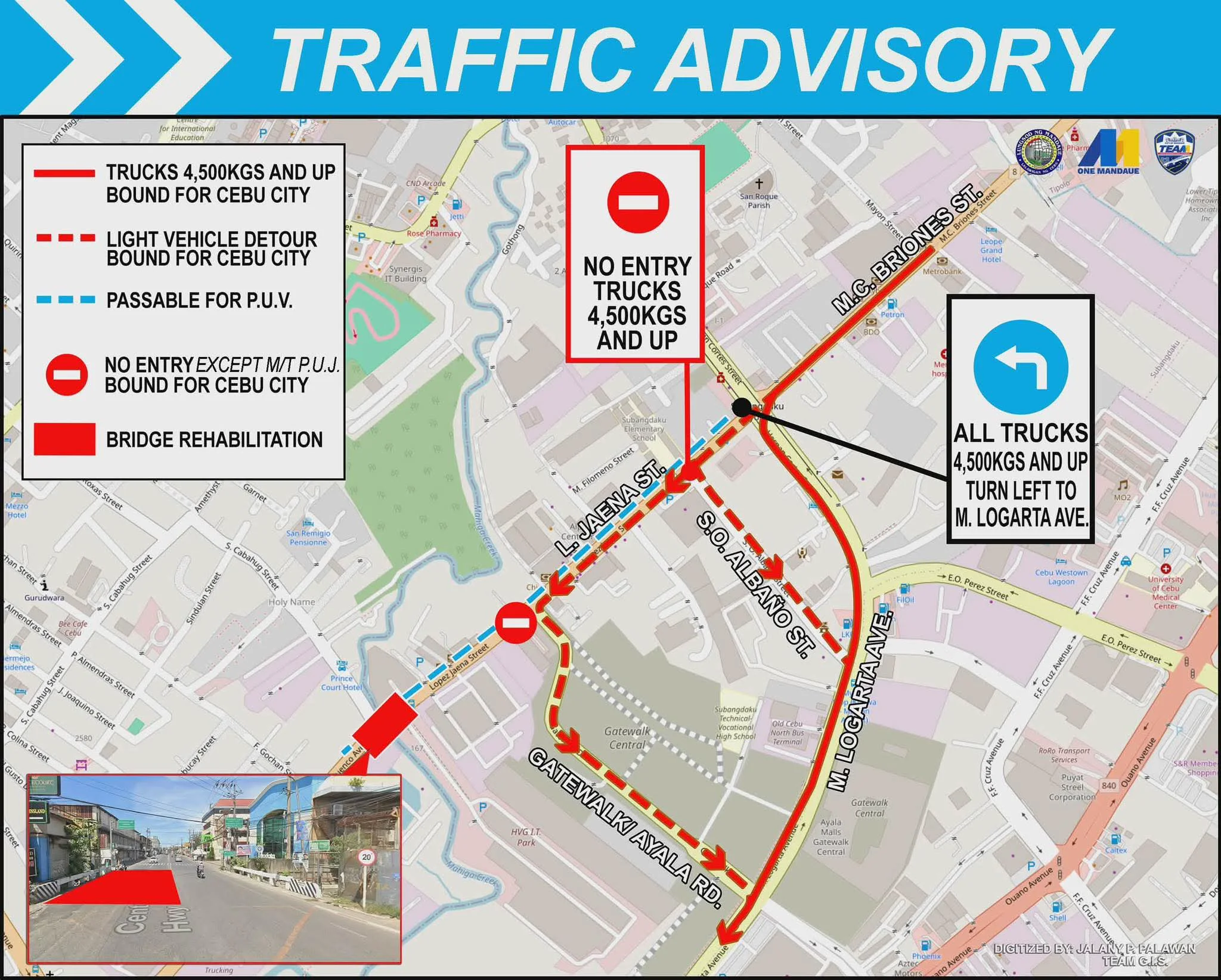 Mandaue City Isasara ang Isang Lane para sa Pagsasaayos ng Subangdaku Bridge Simula Mayo 12