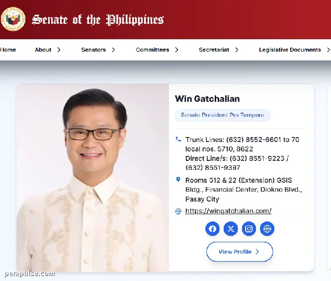 Kumpirmado ng Website ng Senado si Sherwin Gatchalian bilang Senate President Pro Tempore sa Gitna ng Alitan sa Pamumuno