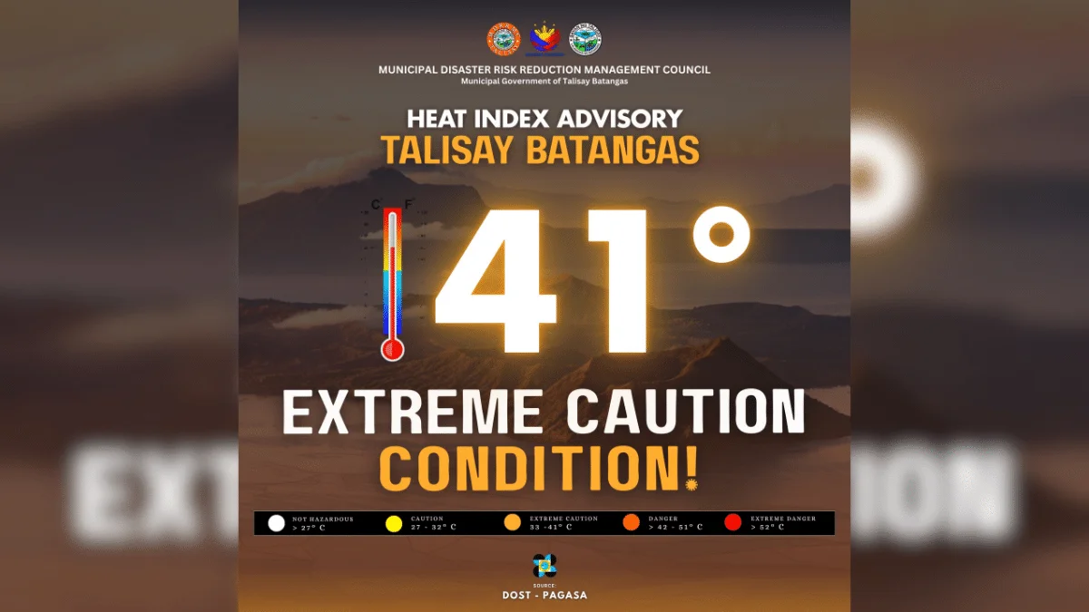 Talisay, Batangas Heat Index Reaches 41°C: Residents Urged to Exercise Caution